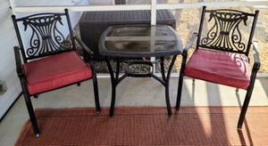 lot 85 image: Metal Patio Chairs and Glass Topped Table