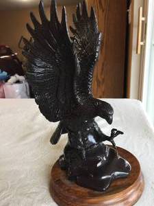 lot 331 image: Metal Eagle Sculpture On Wooden Base