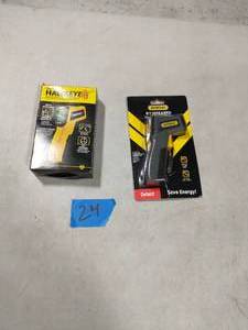 lot 24 image: Mini Non-Contact Laser Infrared Thermometer Temperature Gun AND Hawkeye Non-Contact Forehead Infrared Thermometer for Human Temperature Reading