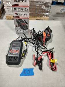 lot 25 image: VECTOR 500-Watt Portable Car Power Inverter with Dual USB Ports AND VECTOR 6-Volt12-Volt Battery Portable Car Battery Charger and Maintainer