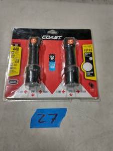 lot 27 image: COAST Polysteel 400 Stormproof 440 Lumen Focusing LED Flashlight, 2-Pack