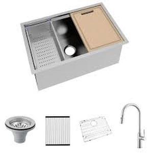 All-in-One Undermount Stainless Steel 30 in. Single Bowl Kitchen Workstation Sink with Accessories Kit by Glacier Bay- open box not used  - SEE PICTURES