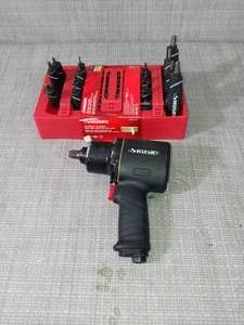 14-Piece T-Handle SAE & MM Hex Key Set & 12 Compact Impact Wrench Air Tool, Black by Husky- slightly used  - SEE PICTURES