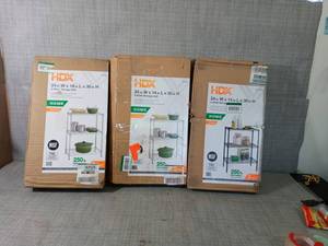 Chrome 3-Tier Steel Wire Shelving Unit (24 in. W x 30 in. H x 14 in. D) by HDX- set of 3 - open box not used  - SEE PICTURES