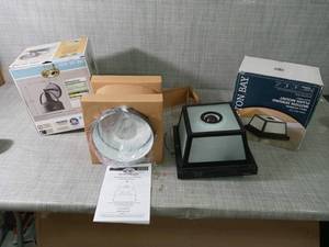 360° Square 4-Light Black Outdoor Flush Mount & 9 in. Weathered Pewter Outdoor LED Wall by Hampton Bay- open box not used - SEE PICTURES