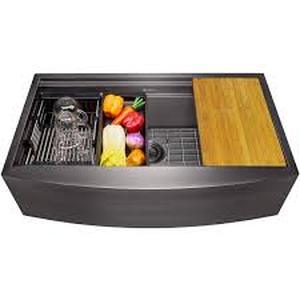 Matte Black Finish Stainless Steel 33 in. x 22 in. Single Bowl Farmhouse Apron Mount Kitchen Sink with Workstation by AKDY- open box not used  - SEE PICTURES