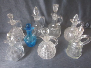 lot 72 image: Glass cruets with blue, qty 8...