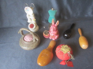 lot 82 image: Sewing pin cushions with pottery, c...