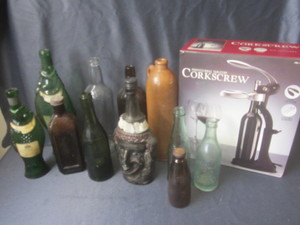 lot 96 image: Corkscrew kit, bottles with crocker...