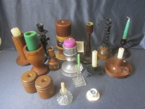 lot 97 image: Candle holders with wood turned, cu...
