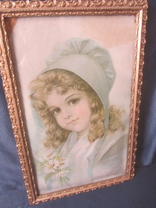 lot 107 image: Vintage bonnet girl print, 13x20 ...