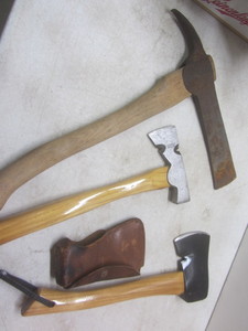 lot 122 image: Montgomery Wards hatchet, plumb & u...