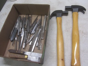 lot 150 image: Nail punches, two claw hammers...