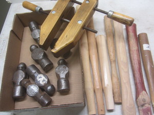 lot 190 image: Ball peen hammer heads, handles, Jo...