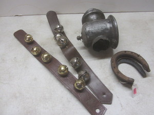 lot 237 image: Bells on straps, horse shoes, Ford ...
