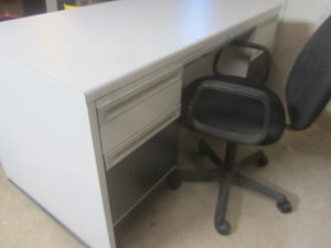 lot 24 image: Office desk, modified with roller b...