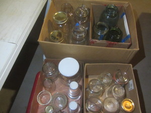 lot 288 image: Canning jars blue quarts,, pints w...