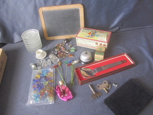 lot 36 image: Vintage chalk slate, German biscuit...