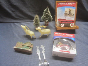 lot 454 image: Radio Flyers, antique trees & reind...