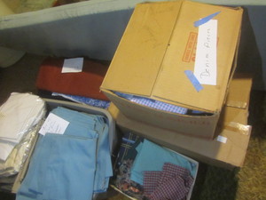 lot 482 image: Fabric, denim, tan wool...