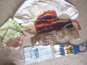 lot 417 image: Vintage hand towels, clothes pins -...