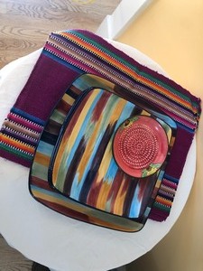lot 38 image: Bright Colored Placemats, Platter w Matching Plates and More