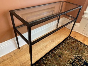 lot 24 image: Two Tiered Glass Top Sofa Table.
