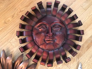 lot 55 image: Three Decorative Metal Wall Hangings including a Sunburst
