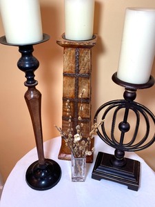 lot 97 image: Three Decorative Candle Holders and Small Vase