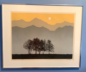 lot 198 image: Framed and Signed Silhouette Art Entitled, Far Mountains