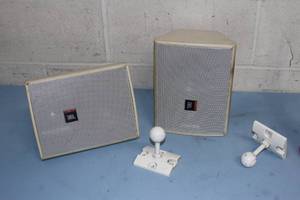 lot 68 image: PAIR of JBL Control 25 Compact Indoor  Outdoor Surface Mounted  Bookshelf Pro Audio Speakers & Wall Mounts