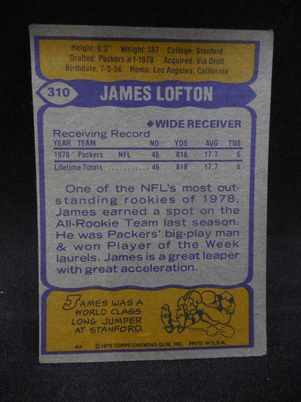 lot 176 image: 1979 Topps James Lofton Rookie Card #310