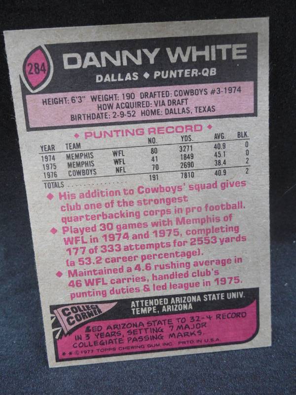lot 186 image: 1977 Topps #284 Danny White RC