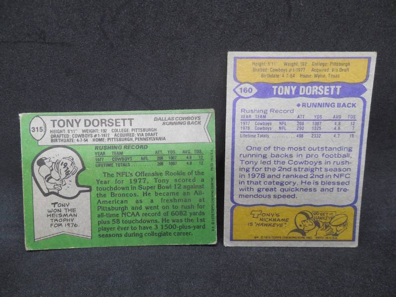 lot 211 image: 1978 Topps Tony Dorsett Rookie Card #315 Fair Condition & 1979 Topps 2nd Year #160