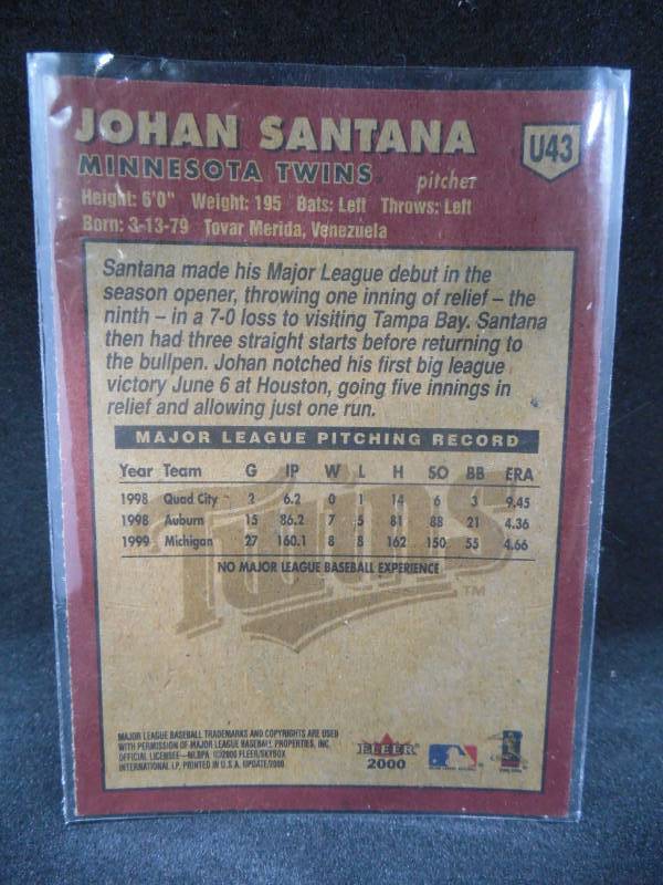 lot 225 image: 2000 Fleer Update Johan Santana Rookie Card #U43