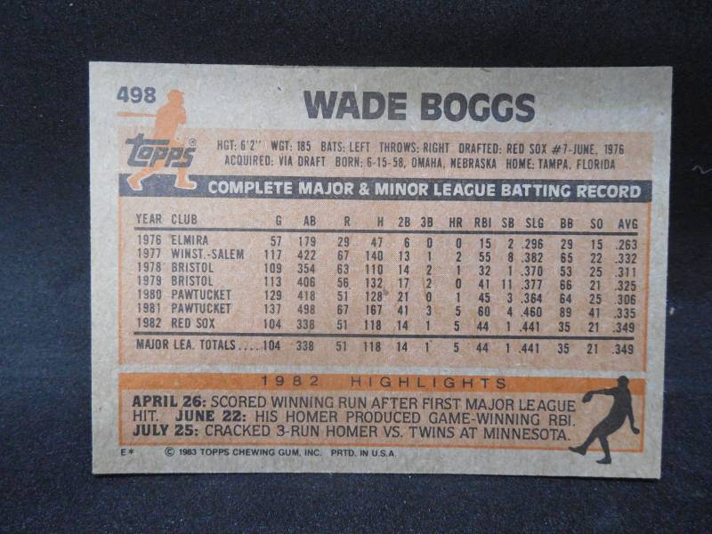 lot 71 image: 1983 Topps #498 Wade Boggs RC