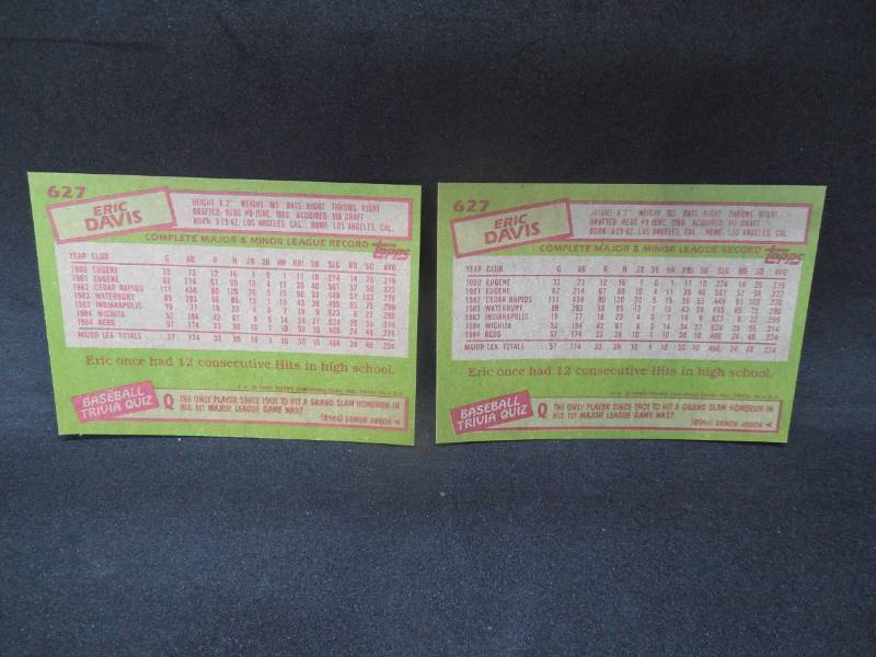 lot 83 image: (2) 1985 Topps Eric Davis Rookie Cards #627