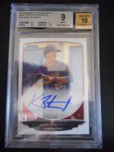 lot 10 image: BGS 9 Mint 2013 Bowman Chrome Draft Autograph Kohl Stewart Rookie Card