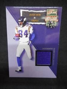 lot 47 image: 2002 Flair Jersey Heights Randy Moss Game Worn Jersey Card