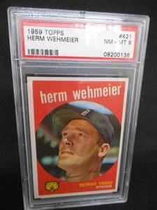 lot 116 image: PSA 8 NM-MT 1959 Topps Herm Wehmeier #421 Detroit Tigers