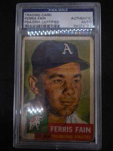 lot 118 image: PSADNA Authentic Autograph 1953 Topps Ferris Fain LK