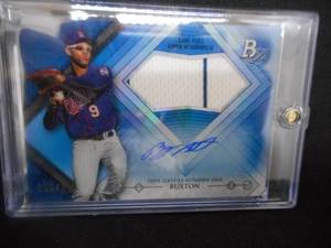 lot 132 image: 2014 Bowman Platinum Blue Autograph Jersey Byron Buxton Rookie Serial #155199 LK