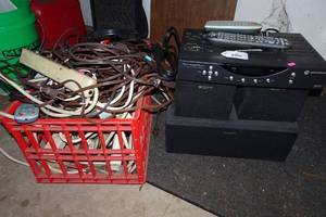 Sony Speakers, Cable Box, Crate of Wires