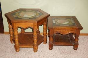 Wood Coffee Tables with Decorative Glass Inserts