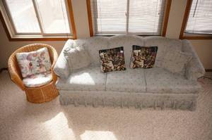 Fabric Couch with Whicker Chair