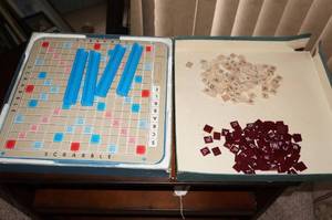 Vintage Scrabble Set, Wood Tiles