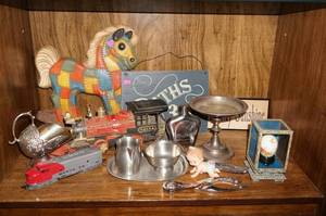Assorted Items - Bachmann Train Engine, Metalware, Crown Royal Flask
