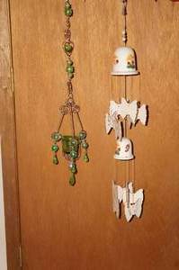 2 Windchimes - Bell, Green Glass
