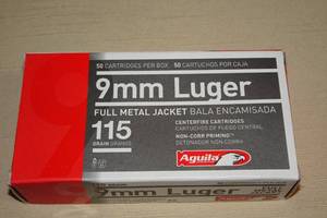 lot 8 image: 50 Aguila 9mm Luger 115 Gr FMJ Ammo