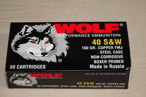 lot 23 image: 50 Wolf .40 S&W 180 Gr FMJ Steel Case Ammo